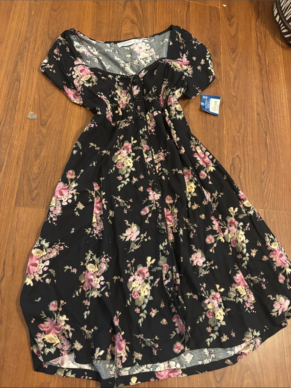 Floral Black Button-Front Midi Dress